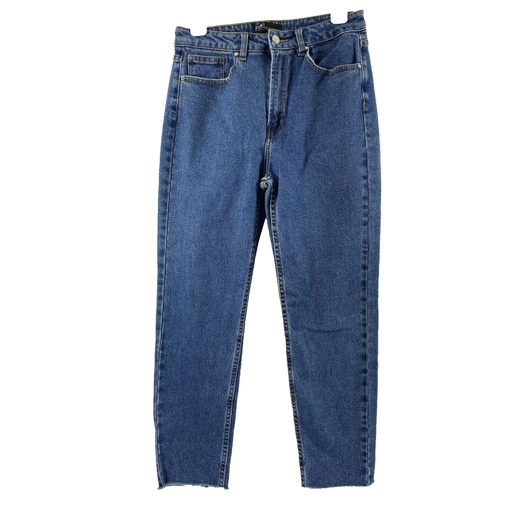 Zuiki Jeans Womens 27" W Medium Wash Denim Mom Hi Rise Tapered Raw High
